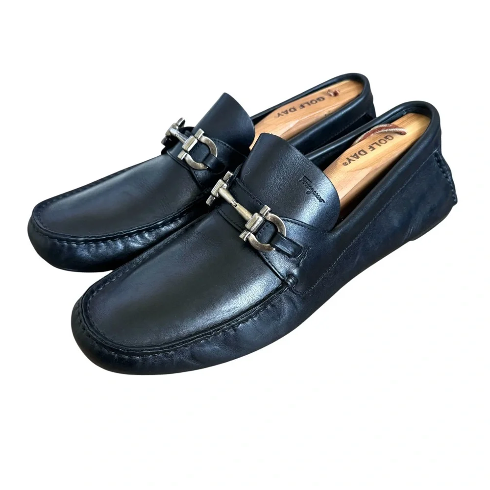 Salvatore Ferragamo Horsebit Loafers Black Driver Shoes Men’s